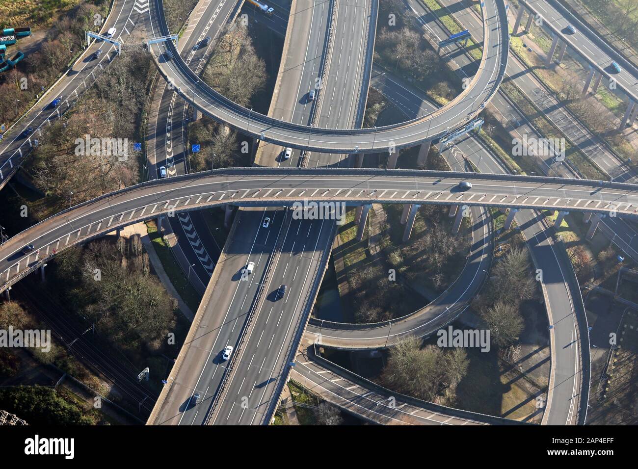 Veduta aerea dello Spaghetti Junction, o Gravelly Hill Interchange, Birmingham, Regno Unito Foto Stock