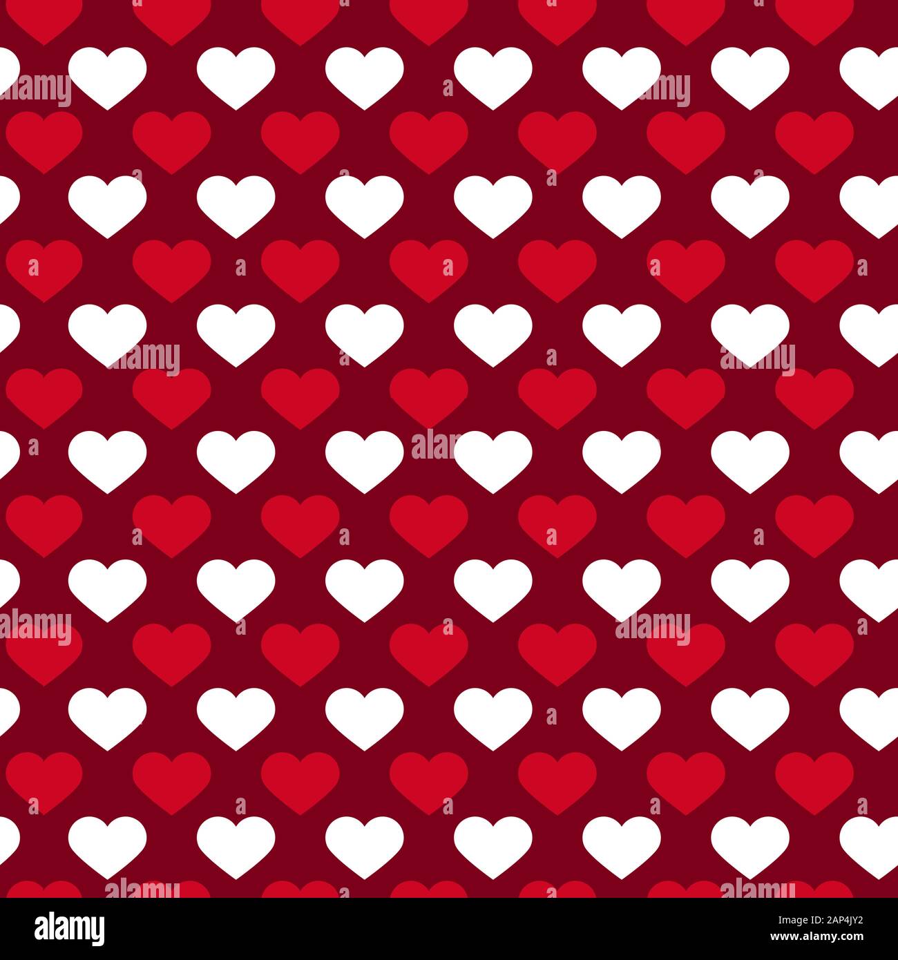 Motivi senza cuciture con cuori rossi e bianchi, pois polka. Sfondo con cuori. San Valentino. Confezione regalo, stampa, stoffa, sfondo carino per una carta Foto Stock