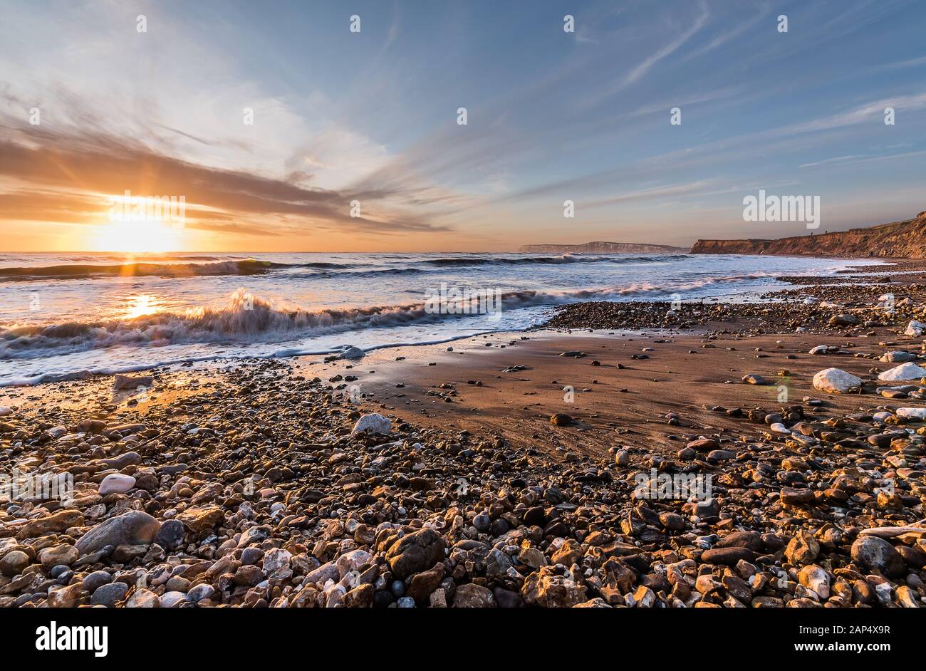 Tramonto, Ruscello, Isola Di Wight Foto Stock