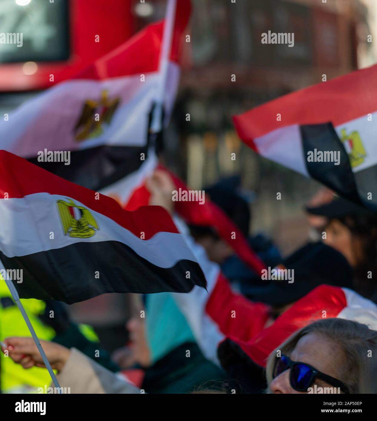 Londra, Regno Unito. Il 21 gennaio, 2020. I sostenitori del Presidente Abdel Fattah el-Sisi d'Egitto che era in visita a Boris Johnson MP PC Primo Ministro al 10 di Downing Street, salutare l'arrivo del Presidente egiziano Credito: Ian Davidson/Alamy Live News Foto Stock