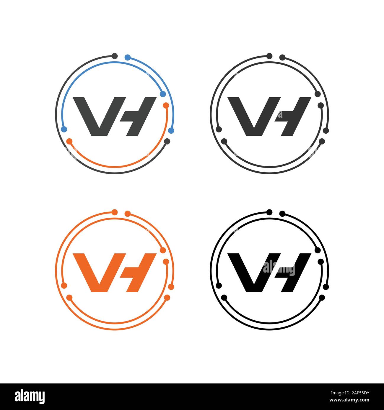 Lettera iniziale VH logo design high tech, VH MONOGRAMMA Illustrazione Vettoriale