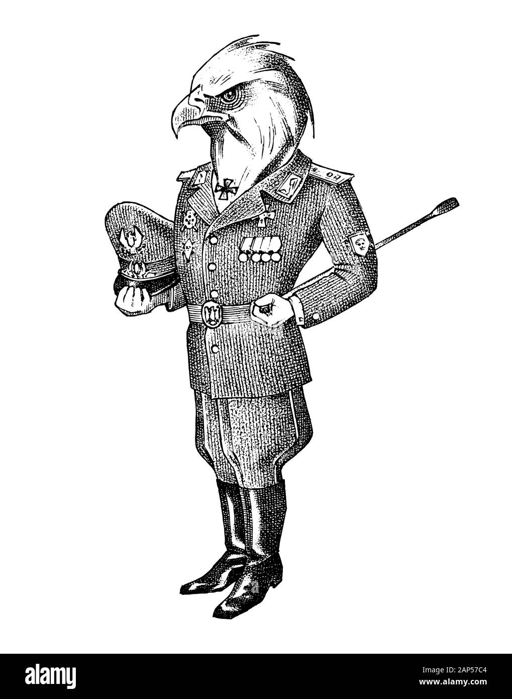 Bianco-headed eagle uomo in uniforme militare. Disegnata a mano di moda galletto. Incisi vecchio disegno monocromatico. Mitica creatura immaginaria in hipster Illustrazione Vettoriale Bianco-headed eagle uomo in uniforme militare. Disegnata a mano di moda galletto. Incisi vecchio disegno monocromatico. Mitica creatura immaginaria in hipster Illustrazione Vettoriale