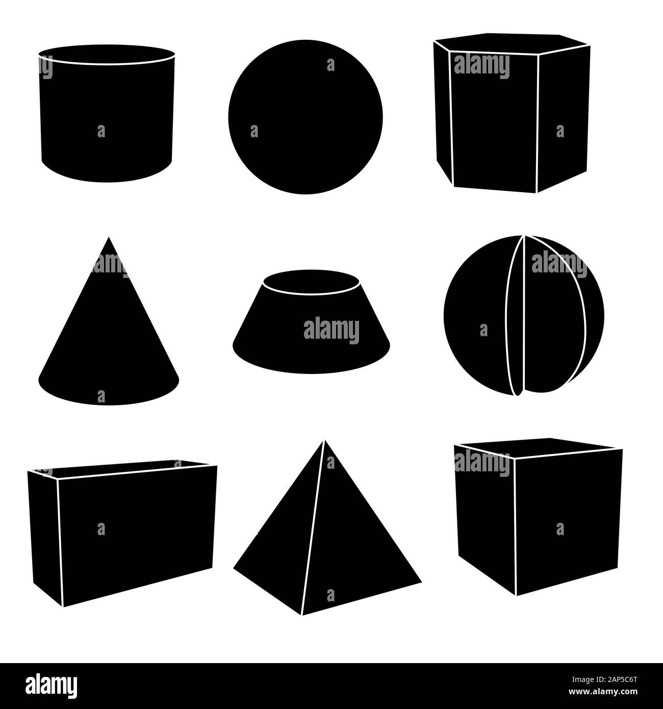 3d forme geometriche in nero contorni piatto Illustrazione Vettoriale