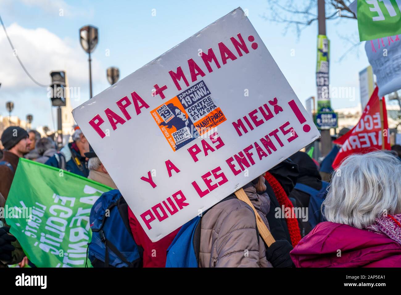Protesta anti-PMA e anti-GPA a Parigi, Francia Foto Stock