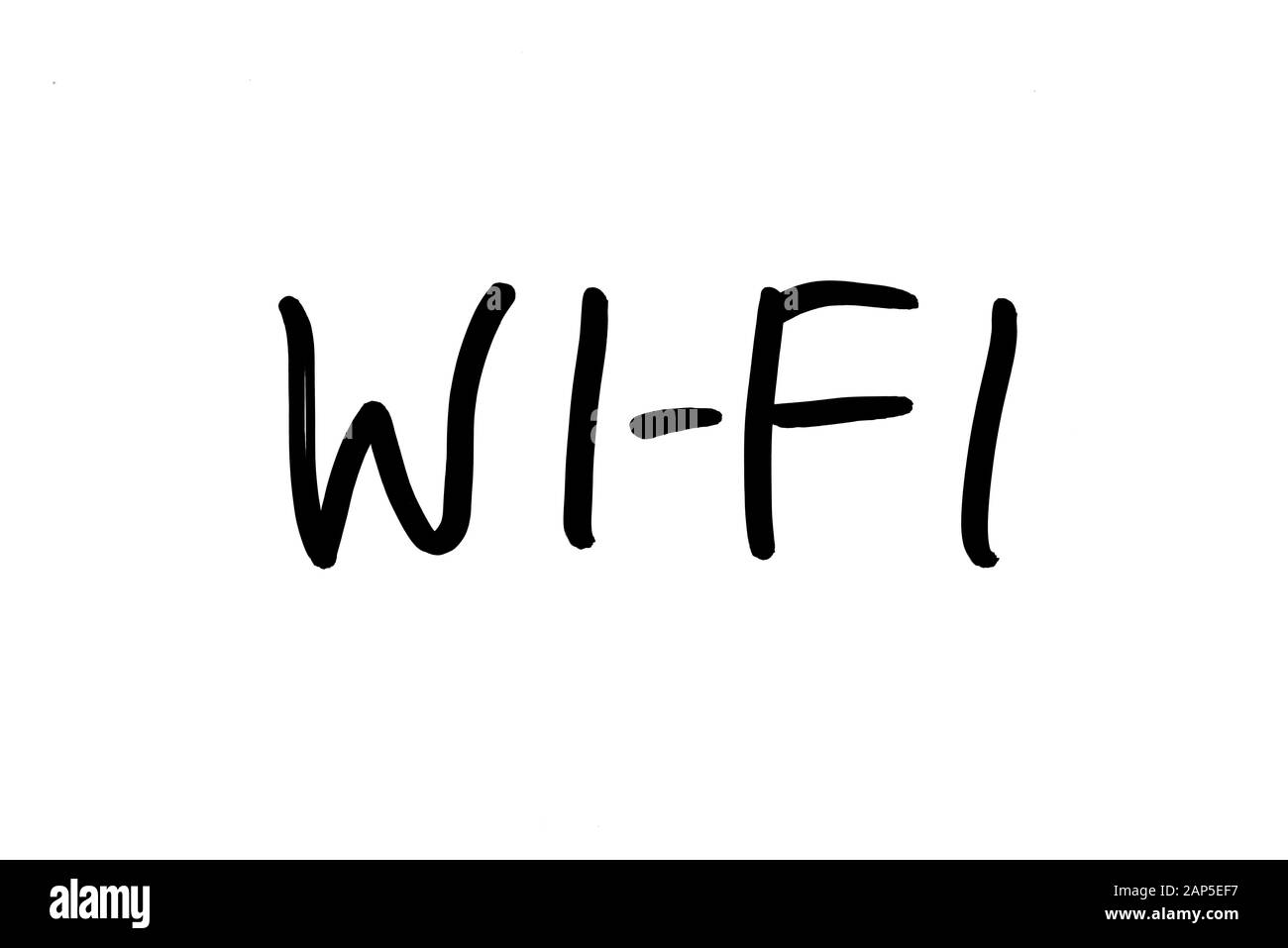WI-FI manoscritta su uno sfondo bianco. Foto Stock