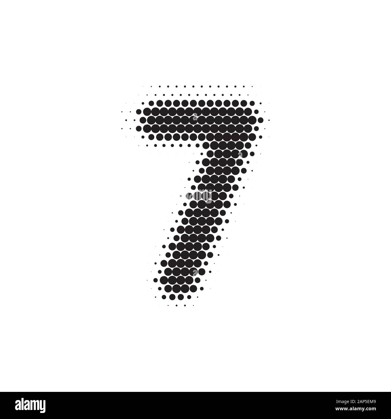 Numero 7 nero modello halftone font Illustrazione Vettoriale