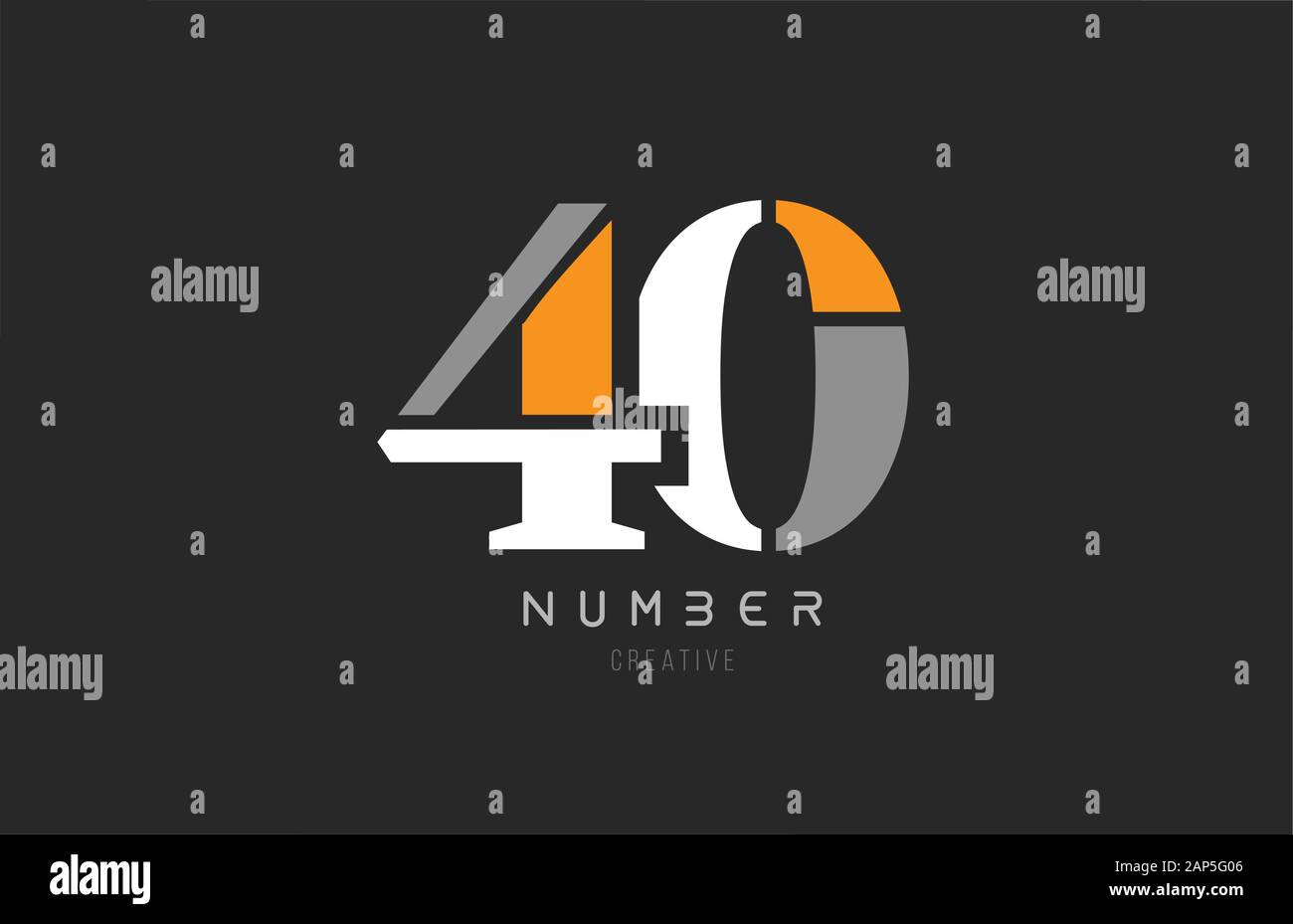 Numero 40 quaranta per azienda icona logo design in grigio arancione e bianco colori. Utilizzabile per un logotipo o business Illustrazione Vettoriale
