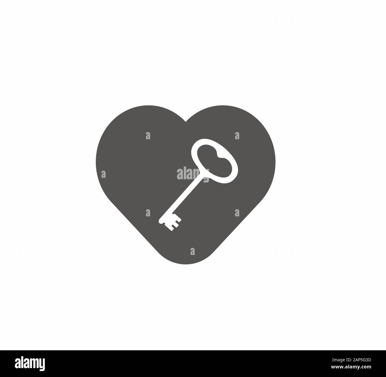 Progettazione piatta grigia icone vettoriali - il cuore e la chiave isolato. Illustrazione Vettoriale