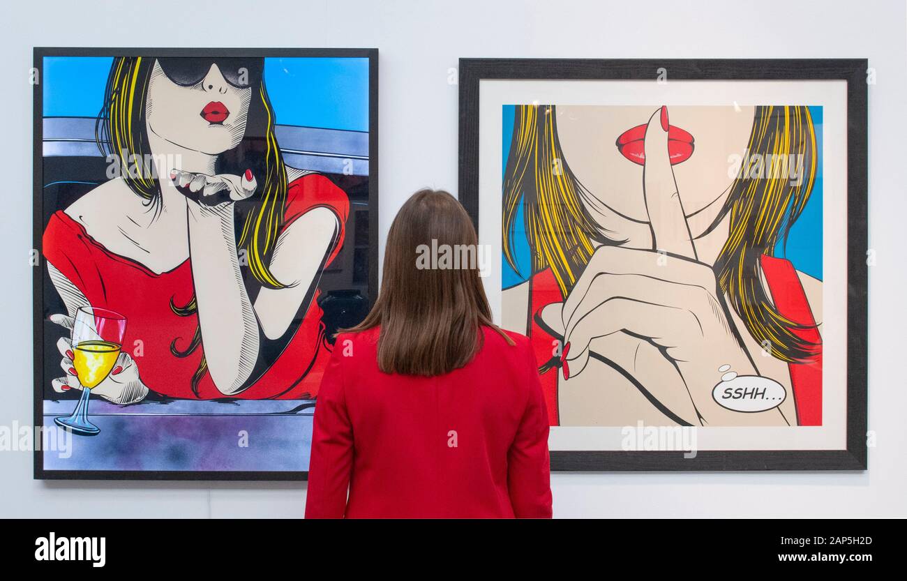 Business Design Centre di Islington, Londra, Regno Unito. Il 21 gennaio 2020. London Art Fair vetrine eccezionale arte moderna e contemporanea del nostro tempo, per scoprire e acquistare. Immagine: opere di Deborah Azzopardi. L'Cynthia Corbett Gallery. Credito: Malcolm Park/Alamy Live News. Foto Stock