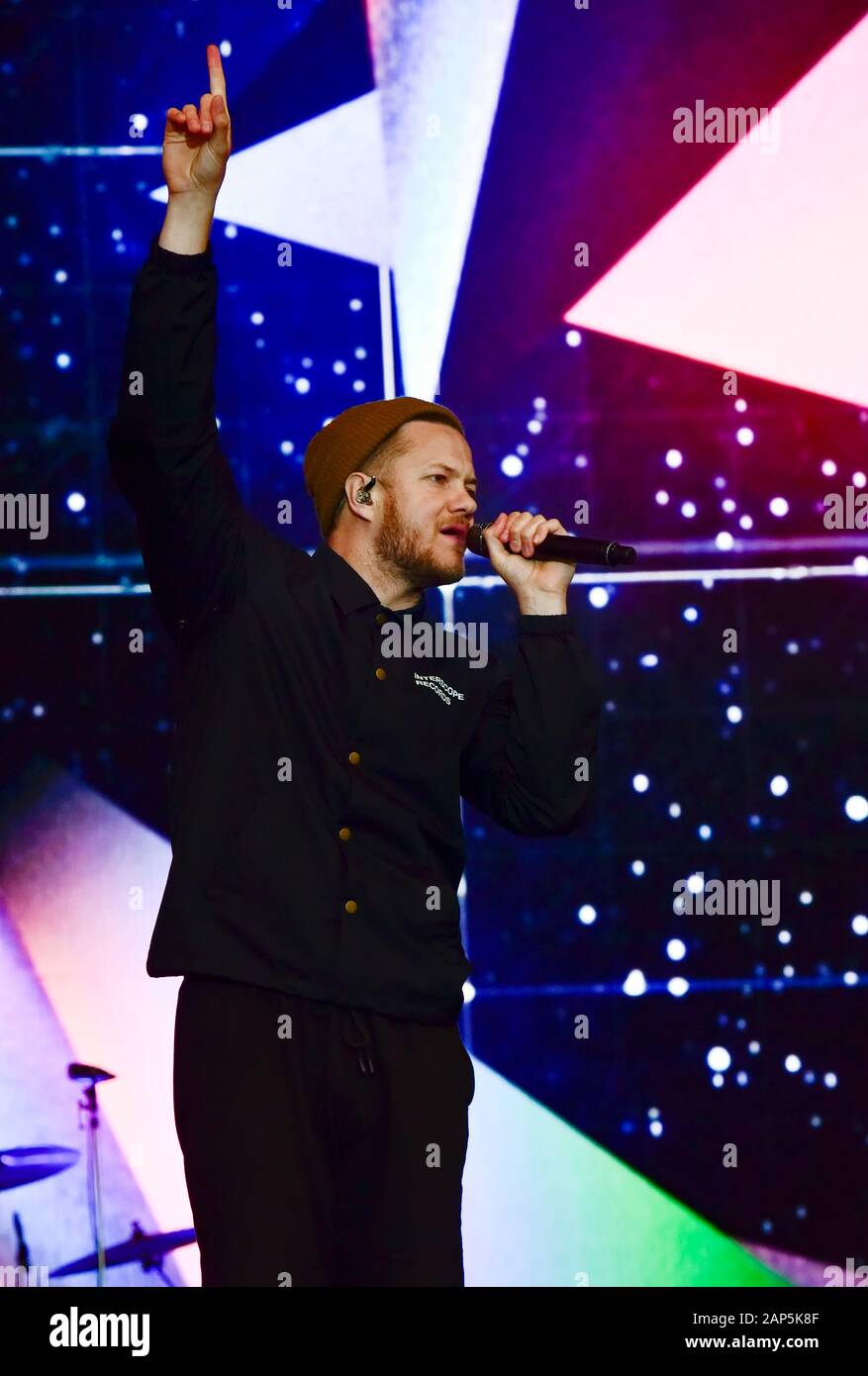 Imagine Dragons cantante, Dan Reynolds, sul palco a Bottlerock 2019 Foto Stock