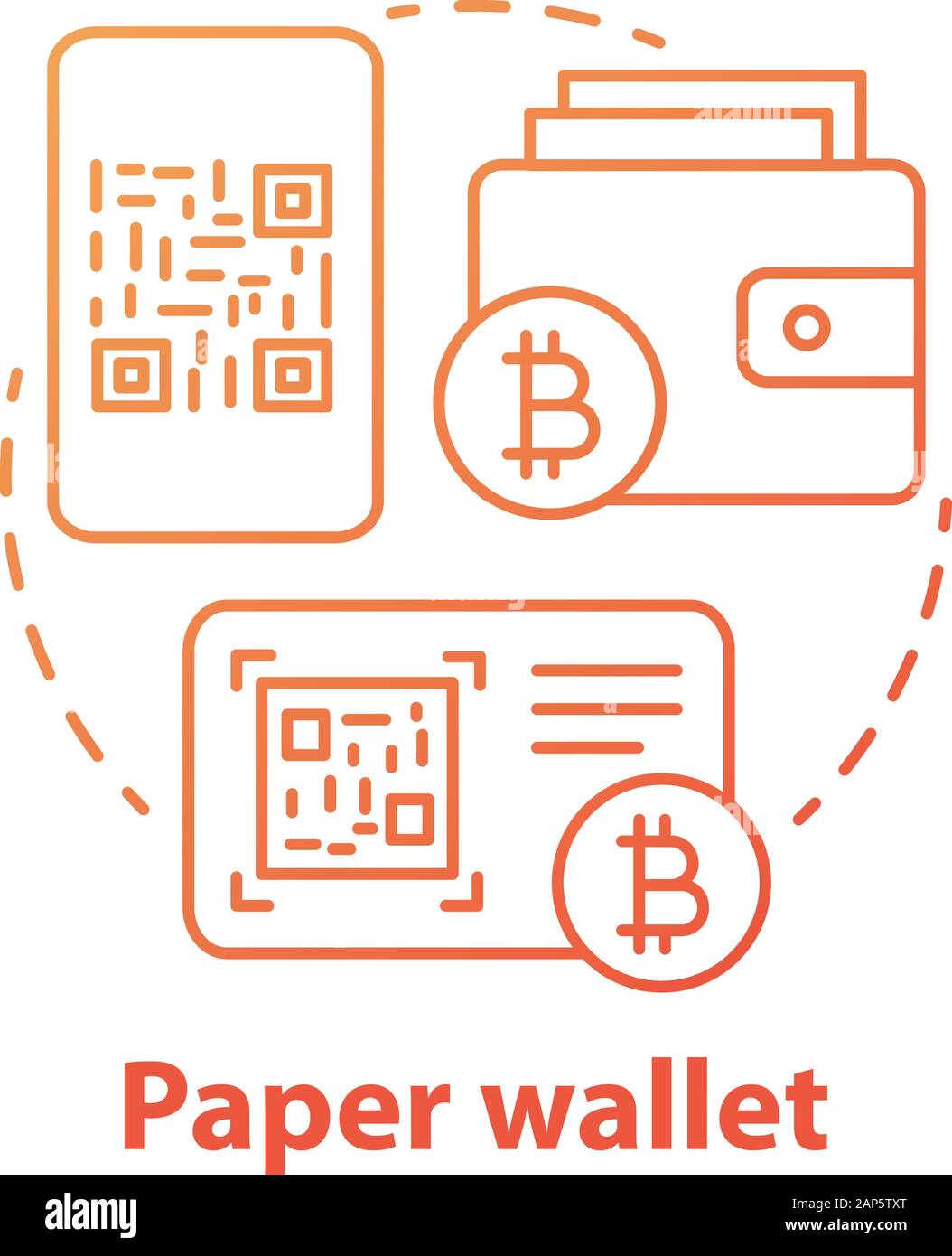 Carta rossa wallet concetto icona. Bitcoins archiviazione offline idea sottile linea illustrazione. La stampa e la copia della chiave privata su carta. Cryptocurrency transac Illustrazione Vettoriale