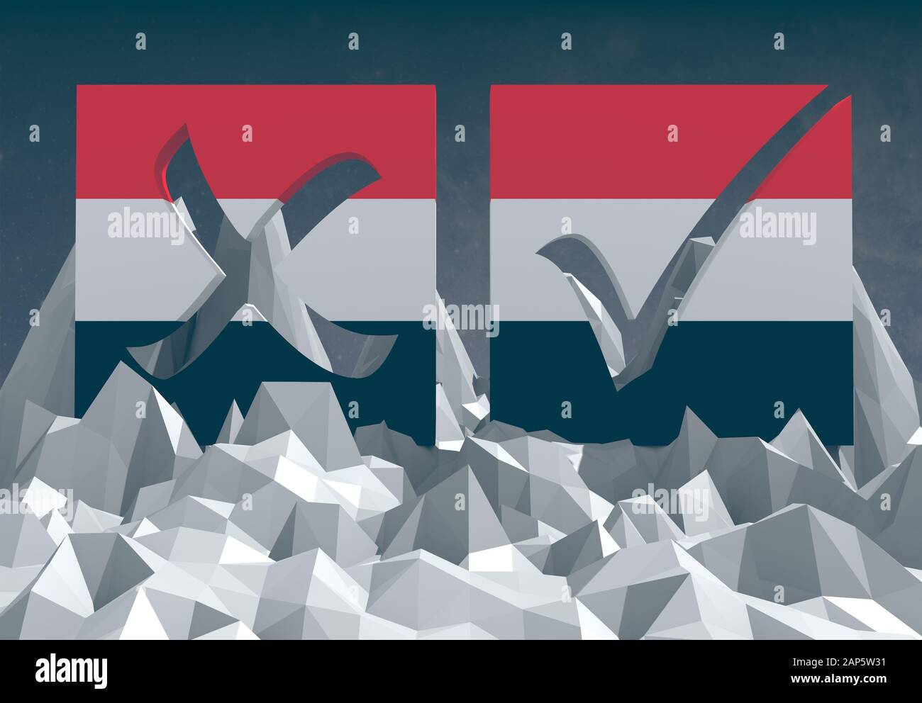 bandiera nazionale dello yemen textured voto su basso poly paesaggio Foto Stock