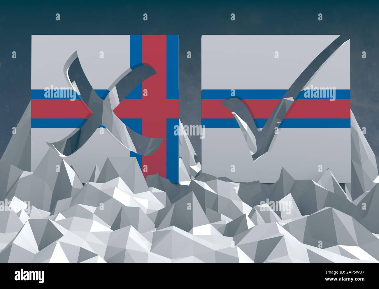 faroe bandiera nazionale textured voto su basso poly paesaggio Foto Stock