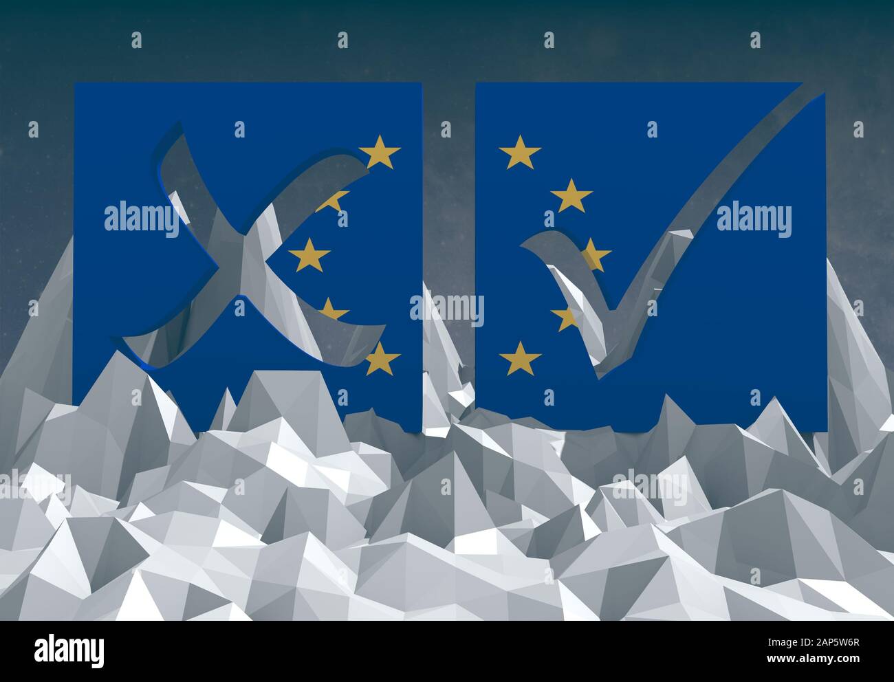 bandiera nazionale dell'unione europea con un voto strutturato sul paesaggio basso poly Foto Stock