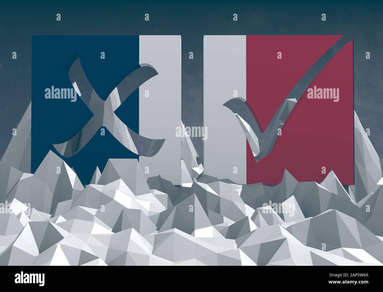 francia bandiera nazionale textured voto su basso paesaggio poly Foto Stock