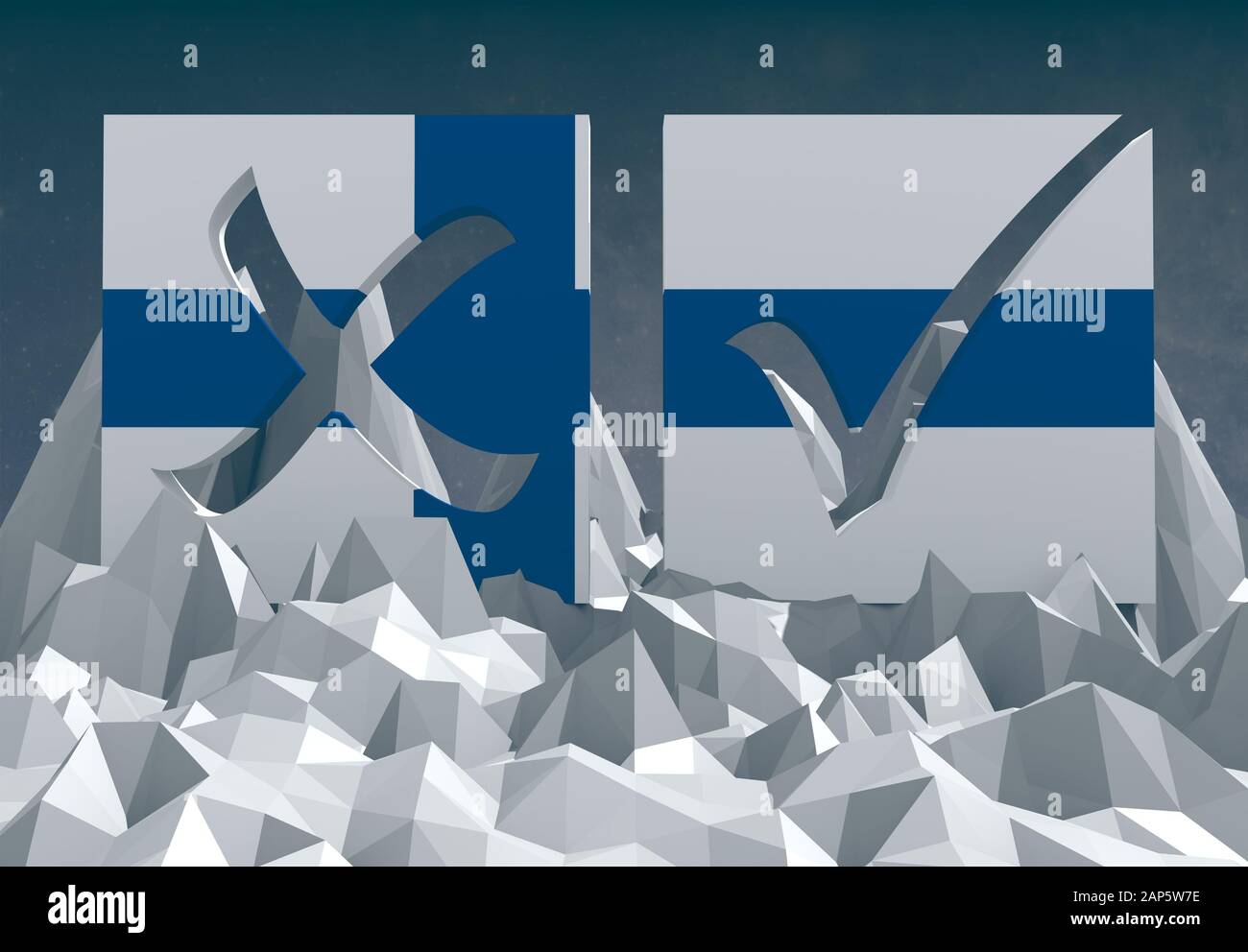 finlandia bandiera nazionale textured voto su basso paesaggio poly Foto Stock