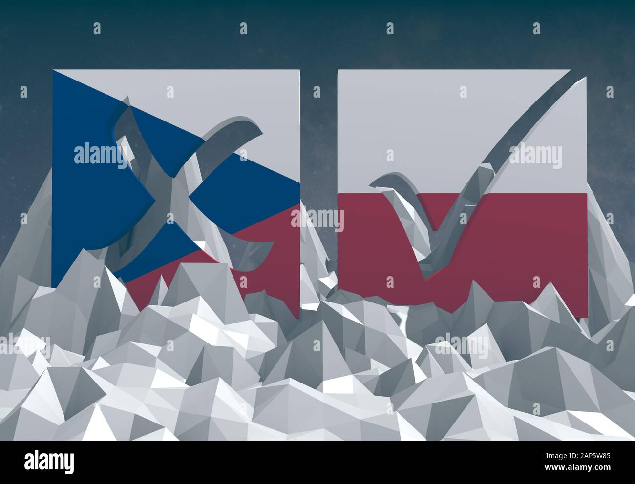 bandiera nazionale ceca segno di voto testurizzato su basso paesaggio poly Foto Stock