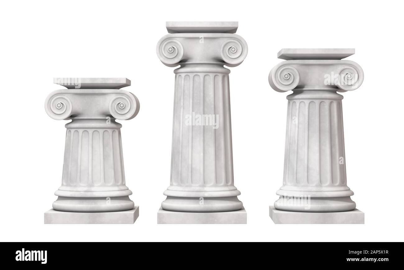 Colonne greche isolate su rendering 3D bianco Foto Stock