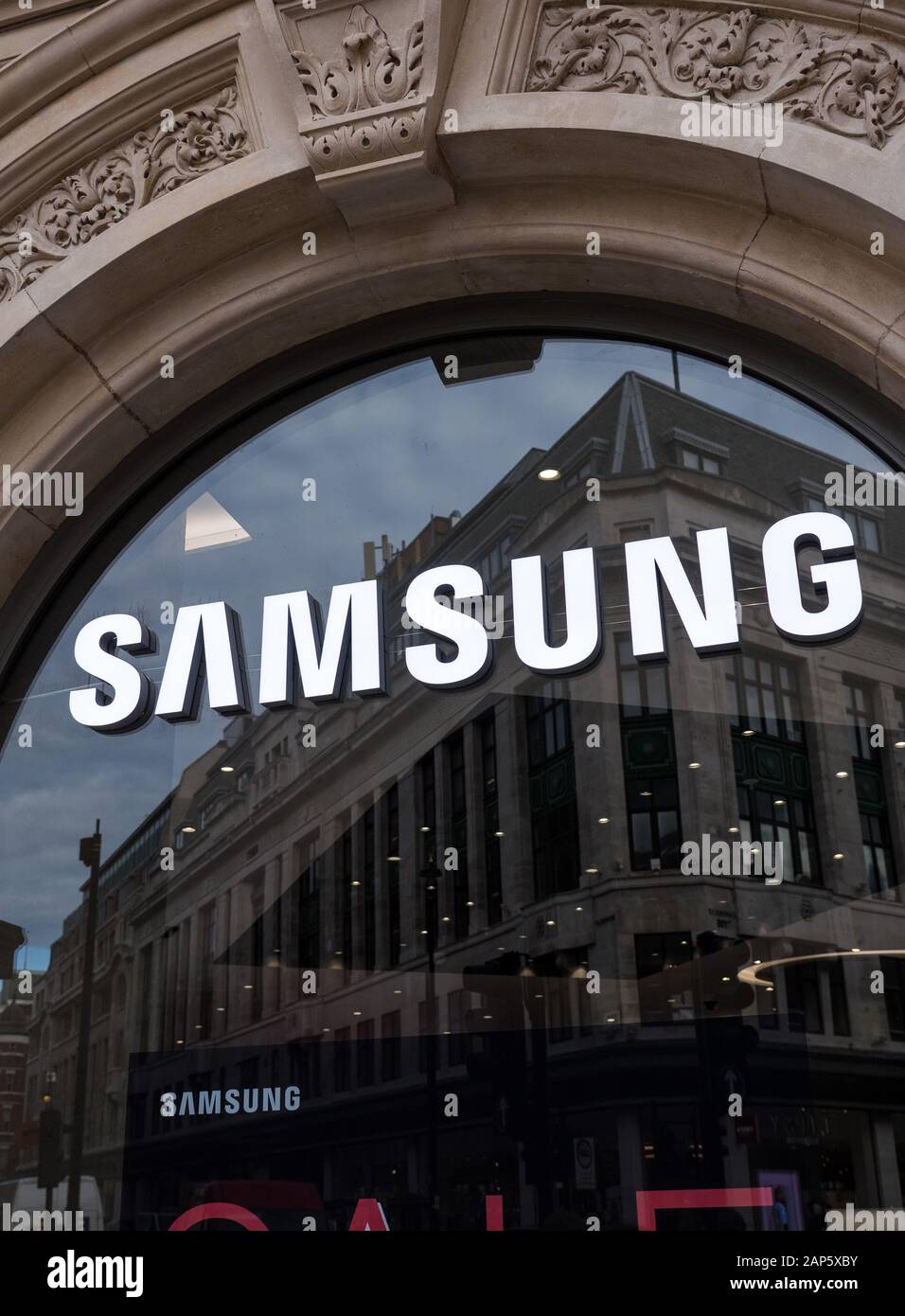 Logo Samsung, Samsung Store, Oxford Circus, Londra, Inghilterra, Regno Unito, Gb Foto Stock