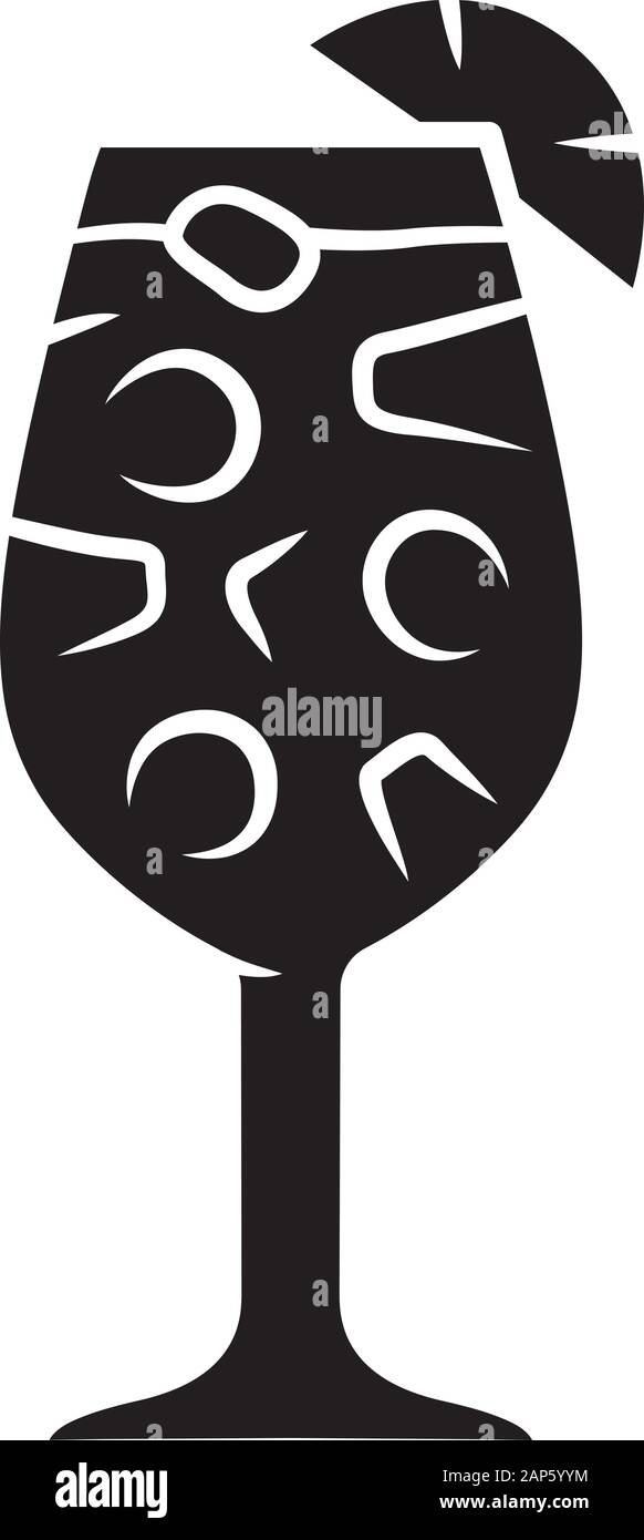 La sangria icona glyph. Footed vetro con drink e pezzi di frutta. Facile spagnolo cocktail alcolico da bere. Punzone con vino e succo di frutta. Simbolo di Silhouette. Illustrazione Vettoriale