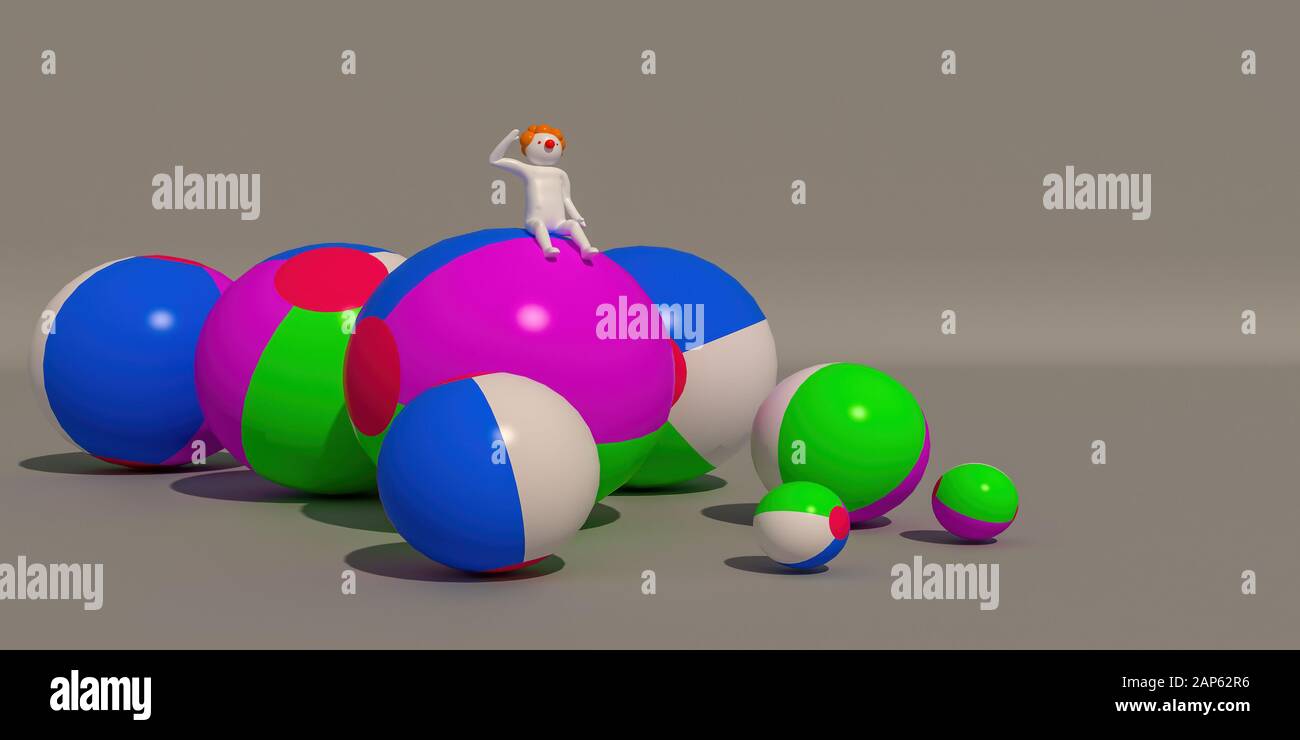 3D illustratore di simboli di carriera su sfondo grigio, 3d rendering del clown. Foto Stock