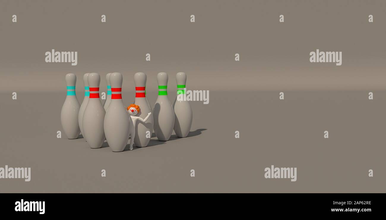 3D illustratore di simboli di carriera su sfondo grigio, 3d rendering del clown. Foto Stock
