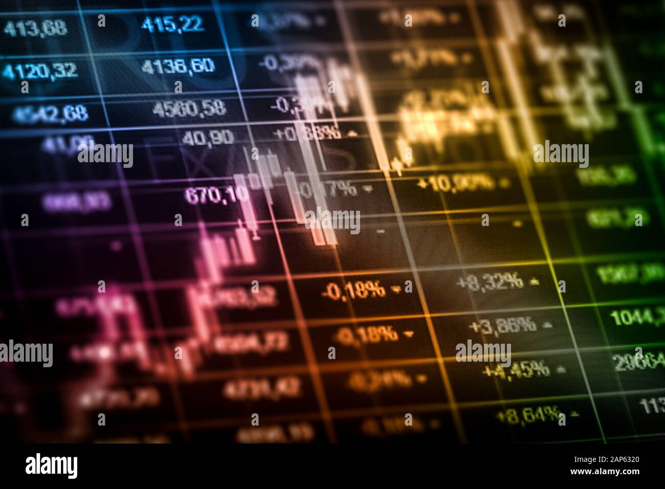 Candela stick grafico e grafico a barre del mercato azionario Investimenti trading. Analisi Forex Prezzo visualizzare sullo schermo del computer. Foto Stock