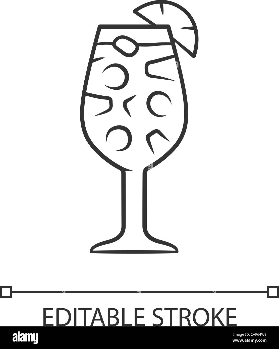 La sangria icona lineare. Footed vetro con drink e pezzi di frutta. Facile spagnolo cocktail alcolico. Punzone. Linea sottile illustrazione. Simbolo di contorno. Vect Illustrazione Vettoriale