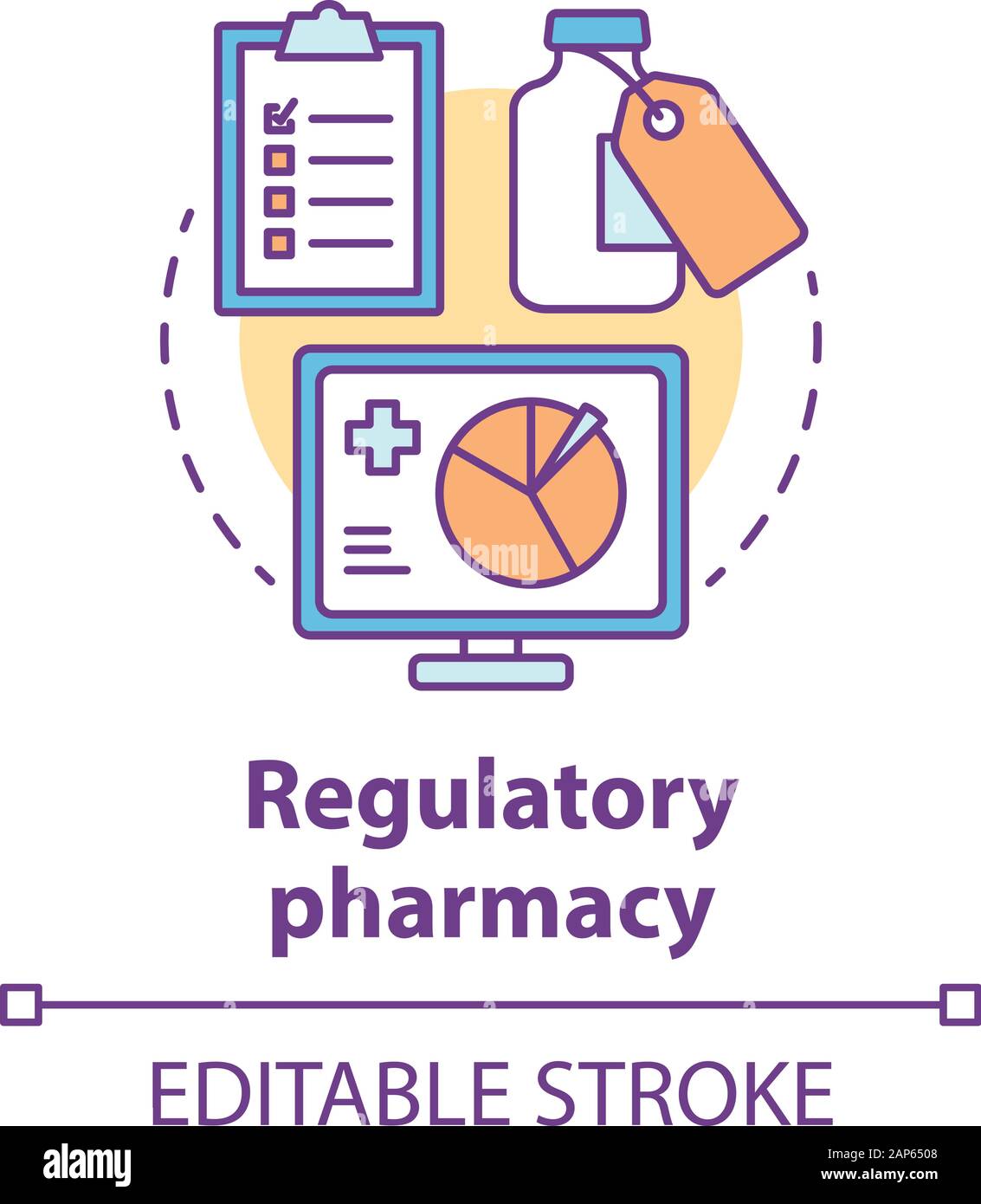 Concetto di farmacia icona. Farmacologia di regolamentazione idea sottile linea illustrazione. Efficacia della medicina e i test di sicurezza. Di recente sviluppato la ricerca farmacologica. V Illustrazione Vettoriale