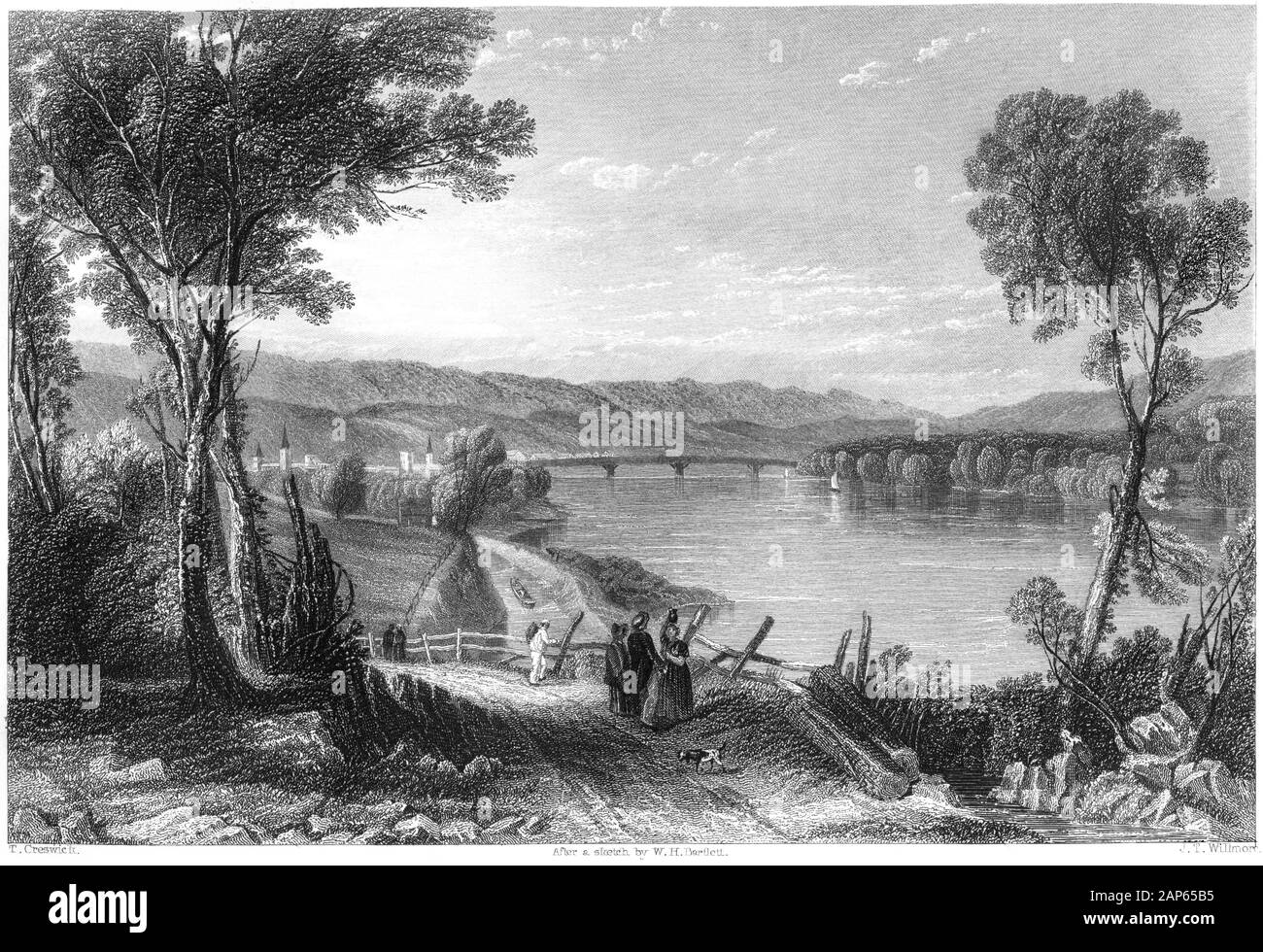 Un'incisione di Wilkesbarre (Wilkes barre) (vale del Wyoming) scannerizzata ad alta risoluzione. Da un libro stampato nel 1840. Creduto copyright libero. Foto Stock