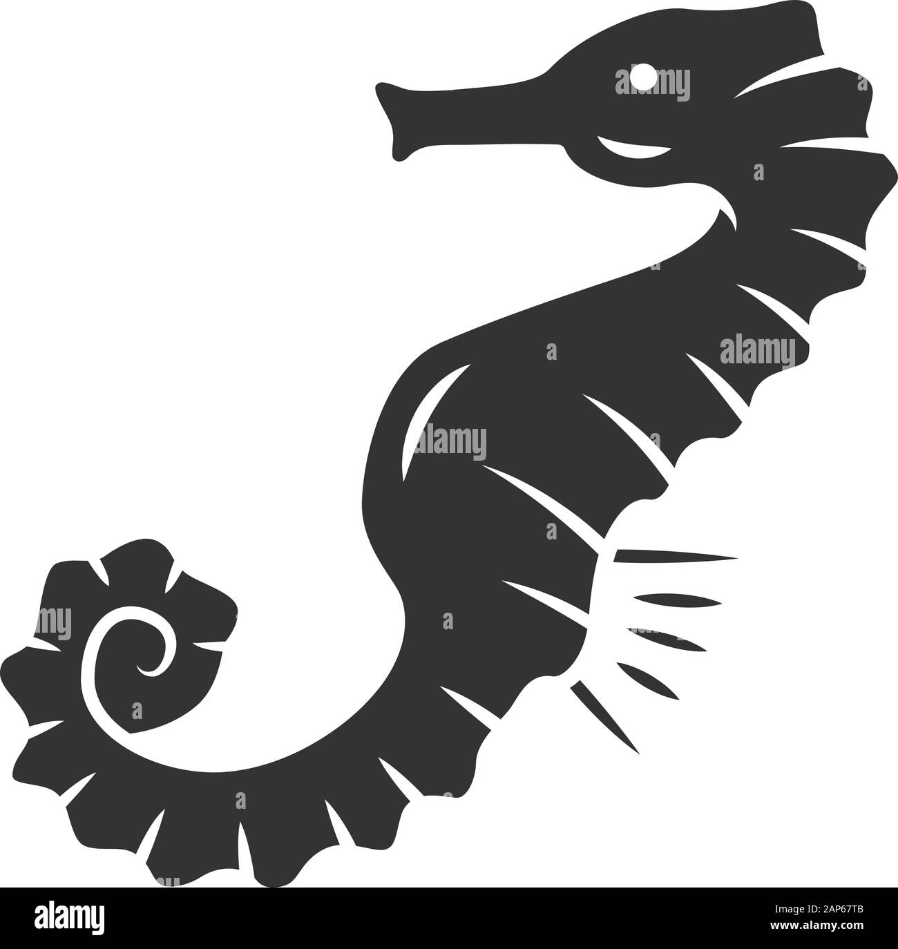 Cavalluccio marino icona glyph. Esotici pesci marini. Creatura acquatica con forma a cavallo del corpo. Acquario animale. Organismo subacquea. La fauna marina. Simbolo di Silhouette Illustrazione Vettoriale