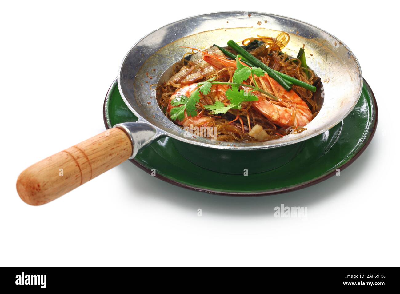 cucina tailandese, gamberi al vapore con vermicelli in casseruola di metallo pentola, gung op wun sen Foto Stock