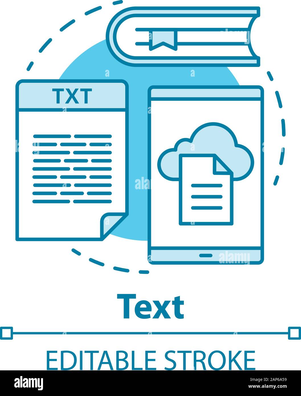 Concetto di testo icona. I diversi tipi di informazioni testuali idea sottile linea illustrazione. Libri, notizie, annunci pubblicitari. Documenti e file, articoli. Vec Illustrazione Vettoriale