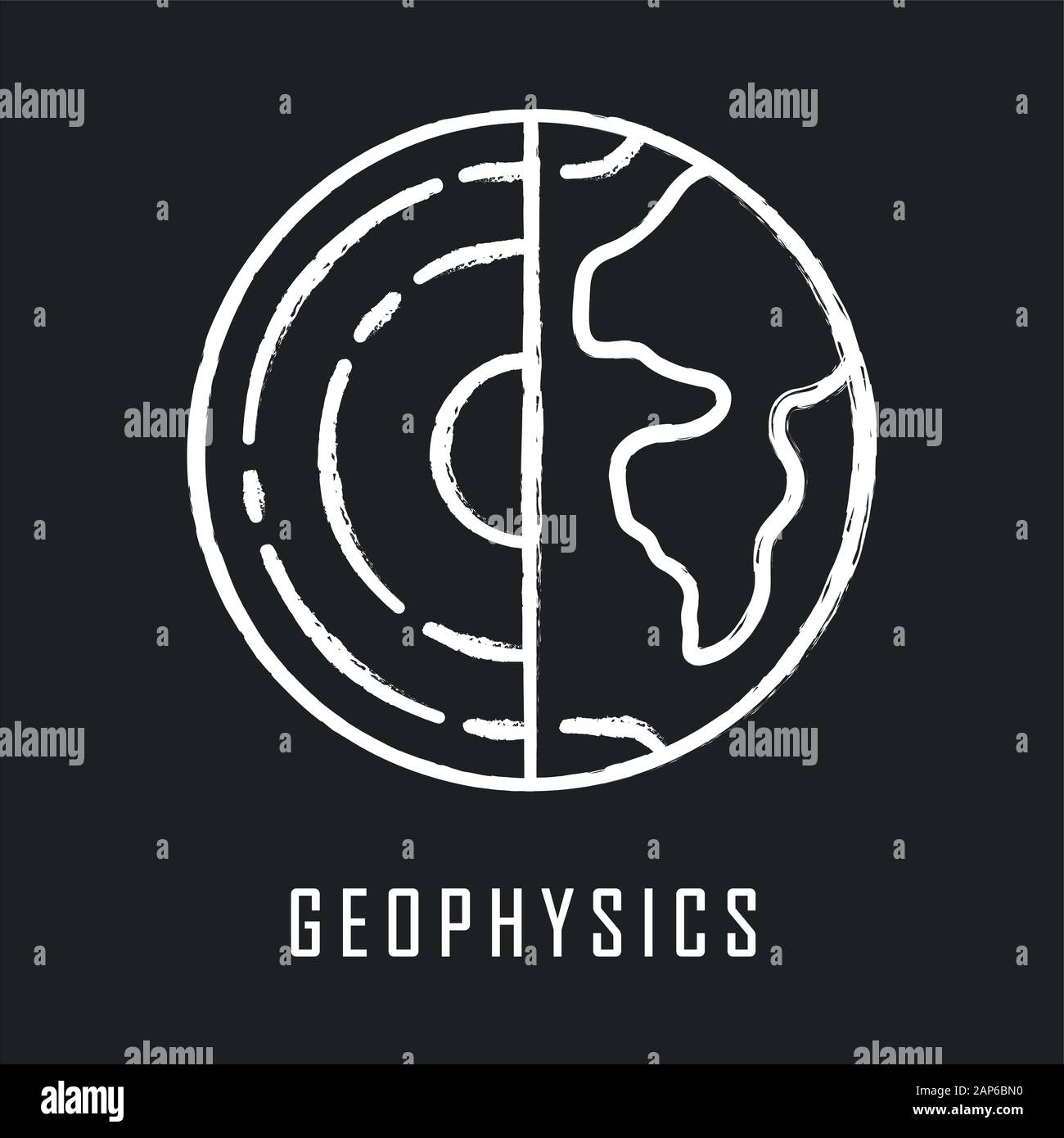 Geofisica chalk icona. Studio della crosta terrestre e core. Ramo di fisica. Struttura interna e la composizione della terra litosfera. Geologia e geografia rese Illustrazione Vettoriale