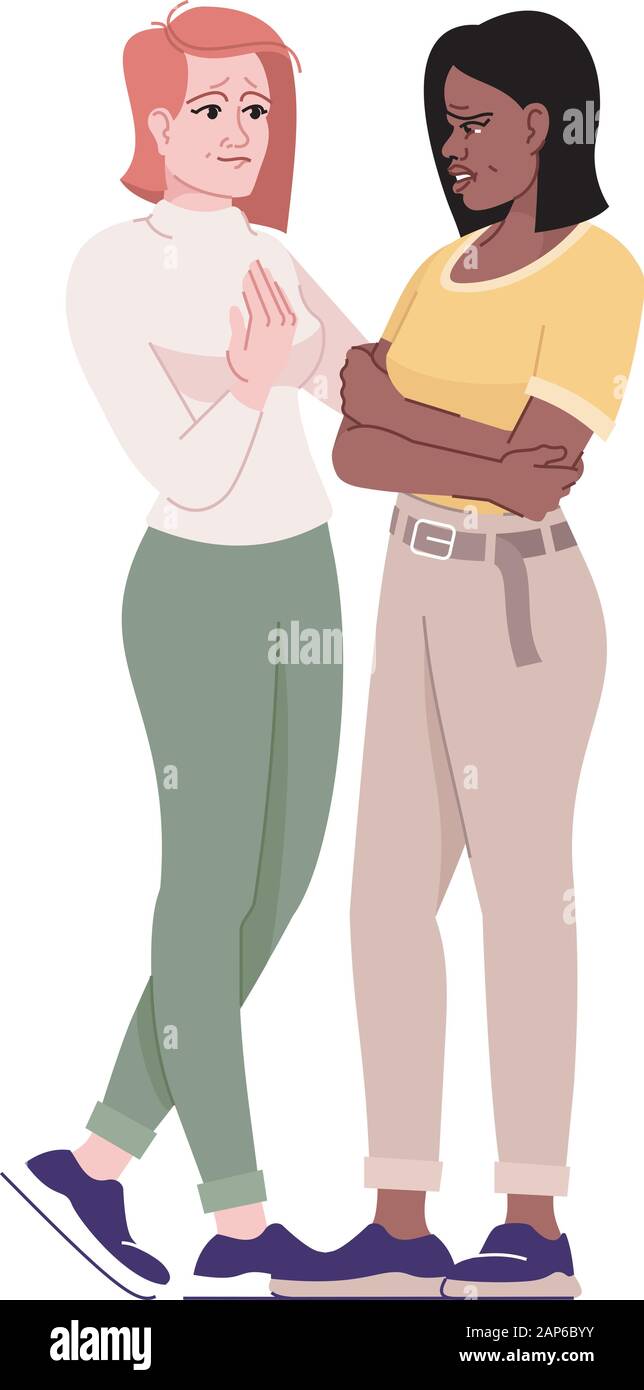 Importante scusarsi dopo litigare piatta illustrazione vettoriale. Fare la pace dopo il conflitto. Rapporto delle donne. Colpevole e risentimento ragazza isolato cartoon ch Illustrazione Vettoriale