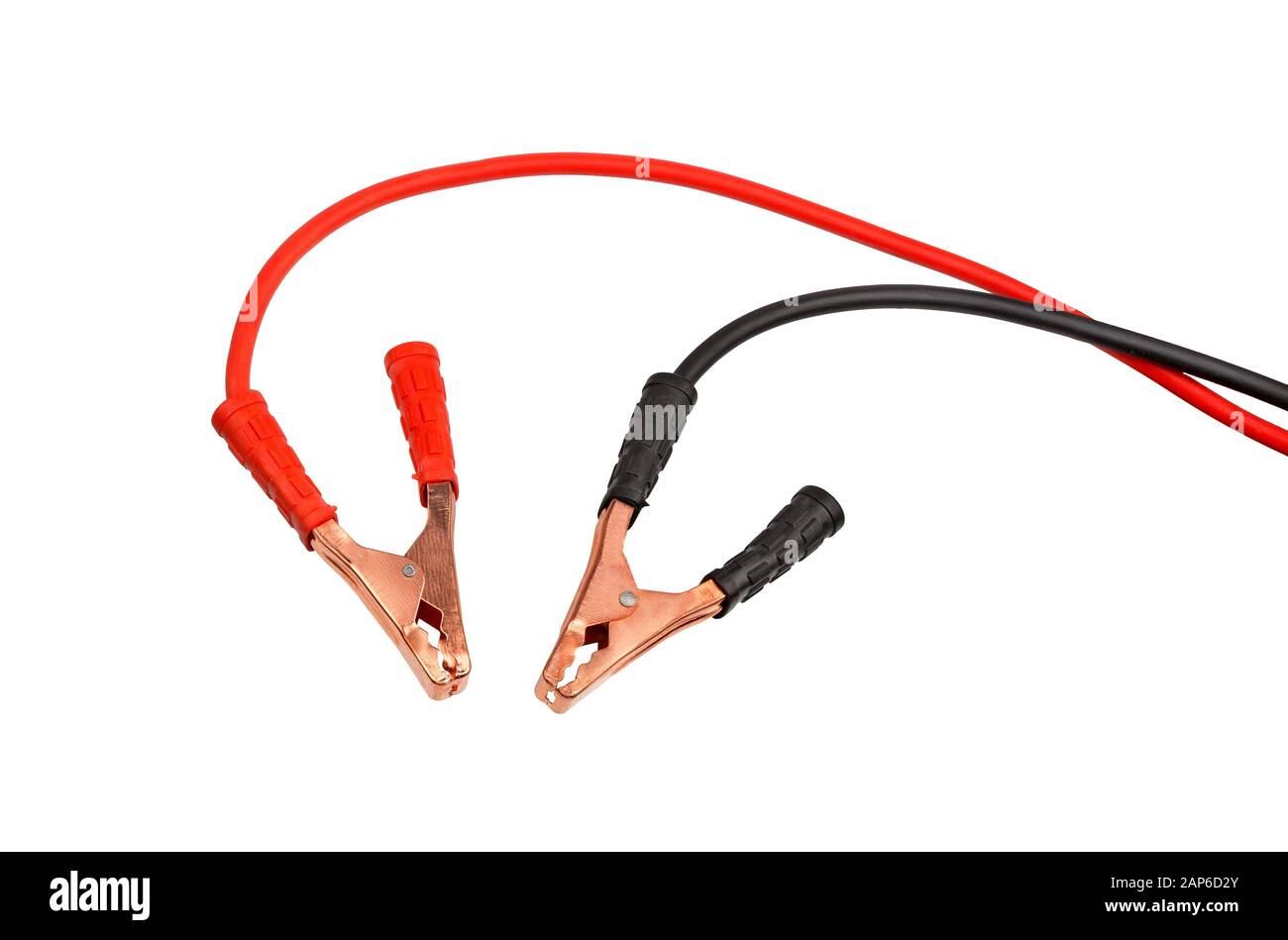 Cavo ponticello isolato su sfondo bianco. Cavo per batteria per auto. Filo di alimentazione. Foto Stock