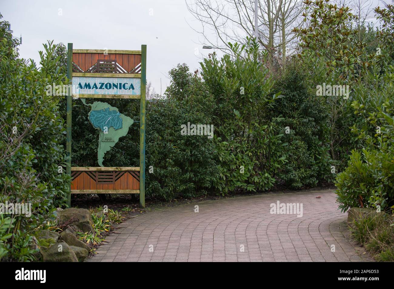 Segno Amazonica che indica la regione amazzonica nello zoo di Diergaarde Blijdorp Foto Stock