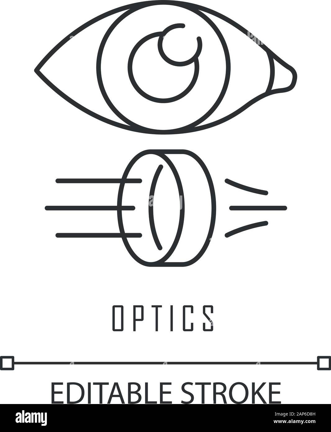 Ottica icona lineare. Luce filiale fisica. Optometria e Oftalmologia ricerca scientifica. Lo spettro visibile. Linea sottile illustrazione. Simbolo di contorno. V Illustrazione Vettoriale