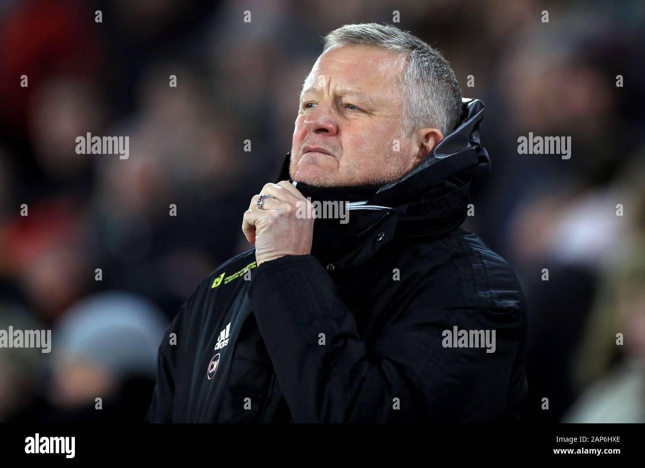 Sheffield Regno manager Chris Wilder prima della Premier League a Bramall Lane, Sheffield. Foto Stock