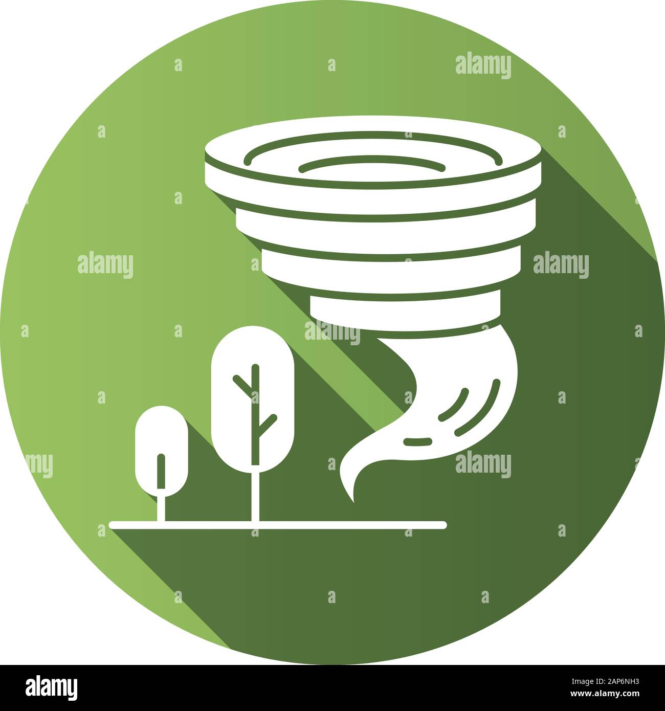 Tornado green design piatto lungo ombra glifo icona. Twister. Ciclone. In caso di calamità naturali. Le condizioni climatiche estreme. Distruttivo vento vorticoso. Tempesta spir Illustrazione Vettoriale