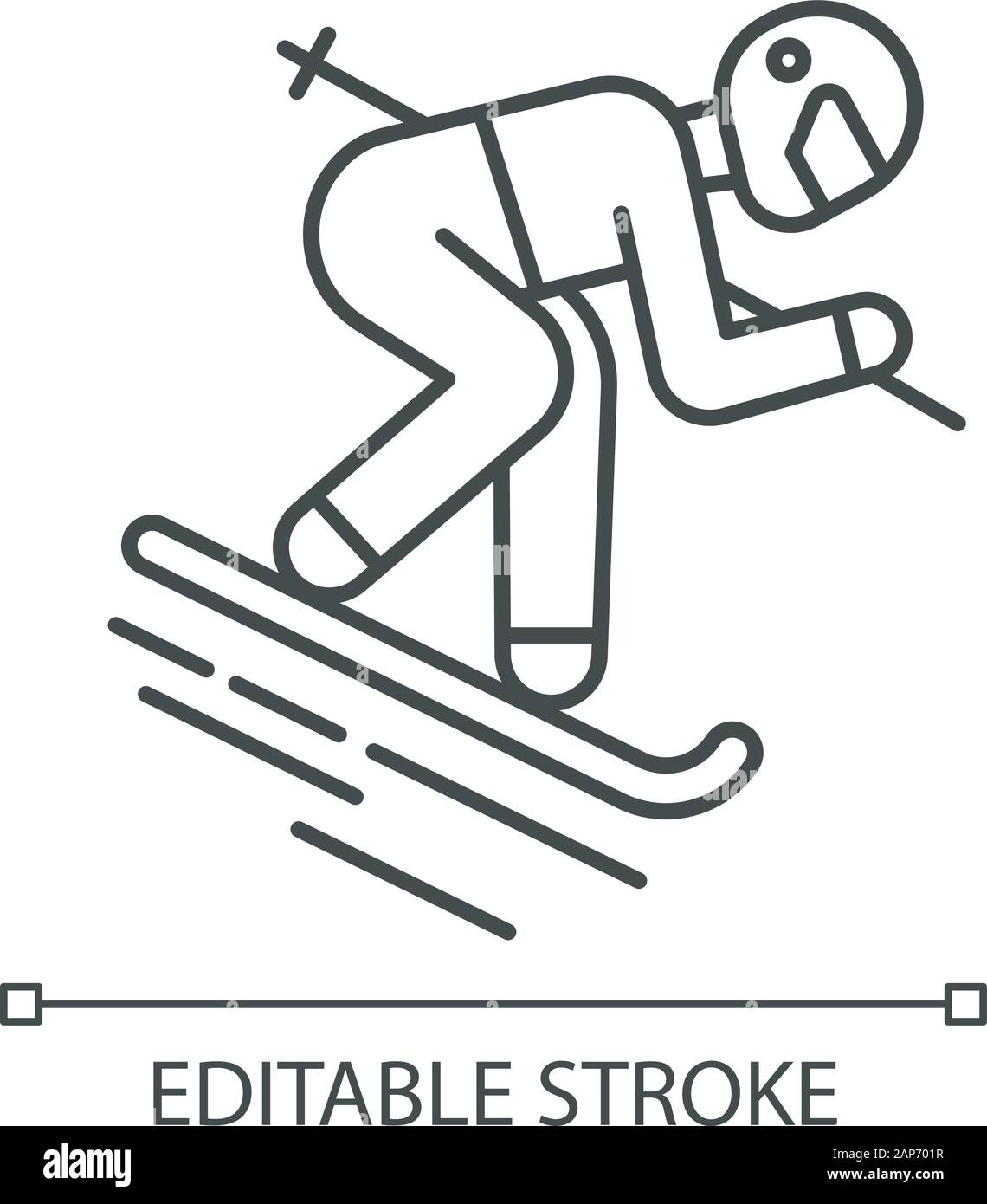 Sci icona lineare. Inverno sport estremo, attività rischiose e avventura. Linea sottile illustrazione. Simbolo di contorno. Il vettore isolato schizzo. Sciatore Illustrazione Vettoriale