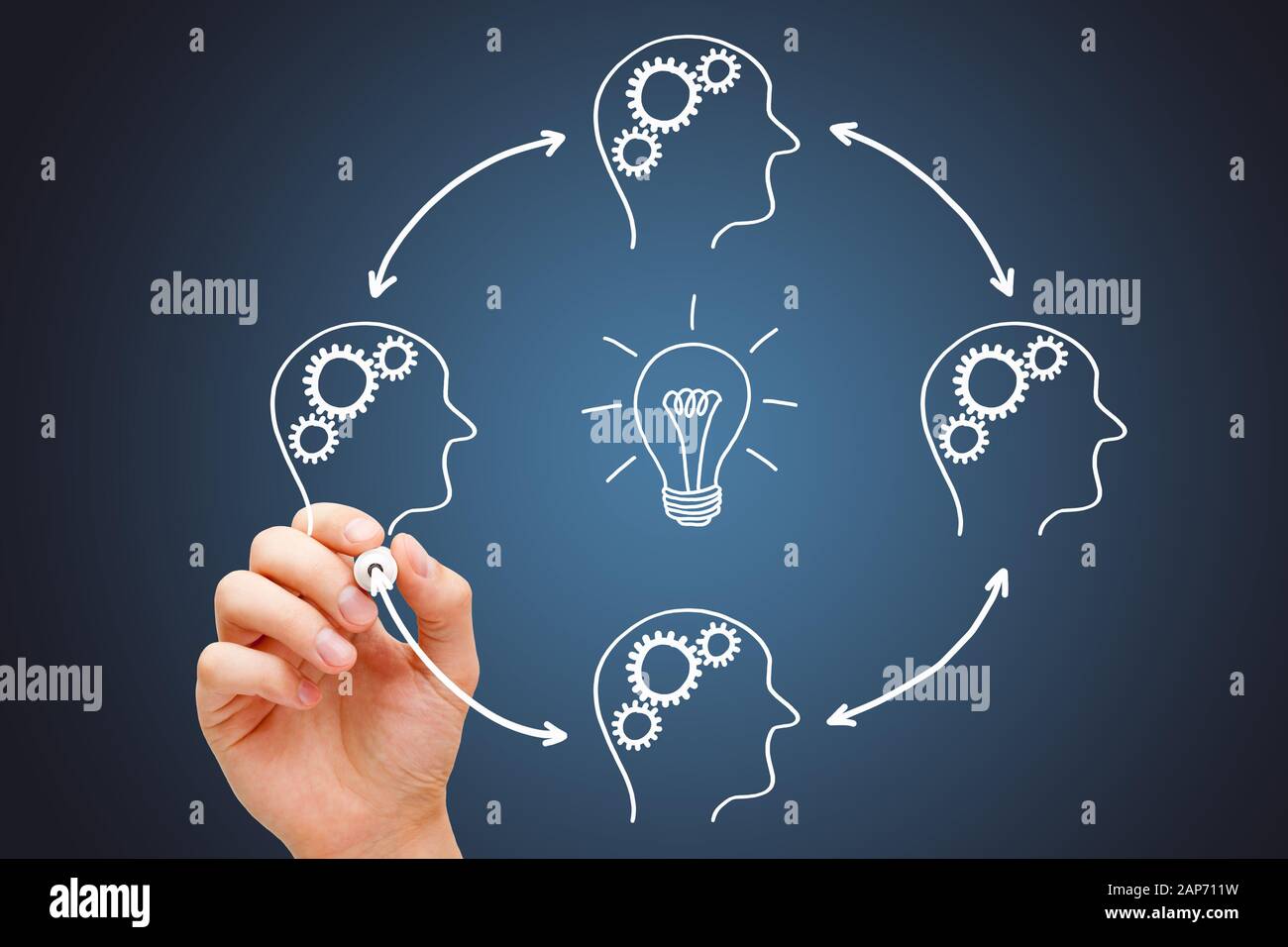 Team aziendale che lavora in collaborazione per lo sviluppo di grandi idee. Il lavoro di squadra è il modo migliore per creare idee migliori. Foto Stock