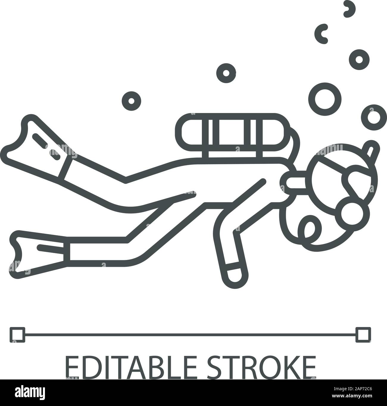 Scuba diving icona lineare. Linea sottile illustrazione. Sport acquatici, extreme underwater tipo di sport. Attività ricreative. Lo snorkeling. Simbolo di contorno. Vec Illustrazione Vettoriale