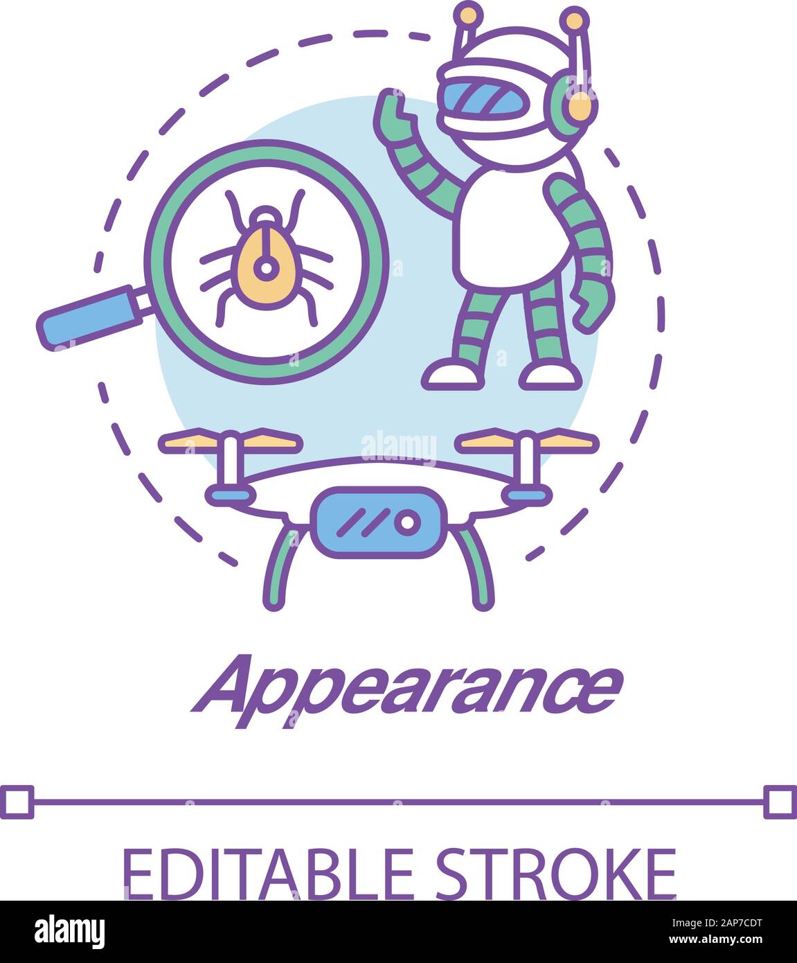 Concetto di aspetto icona. Robot e dispositivi elettronici idea sottile linea illustrazione. Gadget moderni, creazioni. Innovativo design futuristico. Vettore i Illustrazione Vettoriale