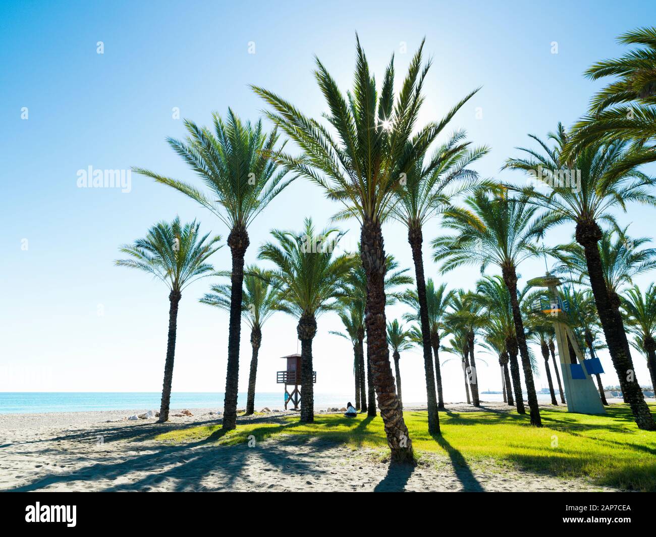 Spiaggia di Carihuela a Torremolinos, Malaga, Spagna Foto Stock