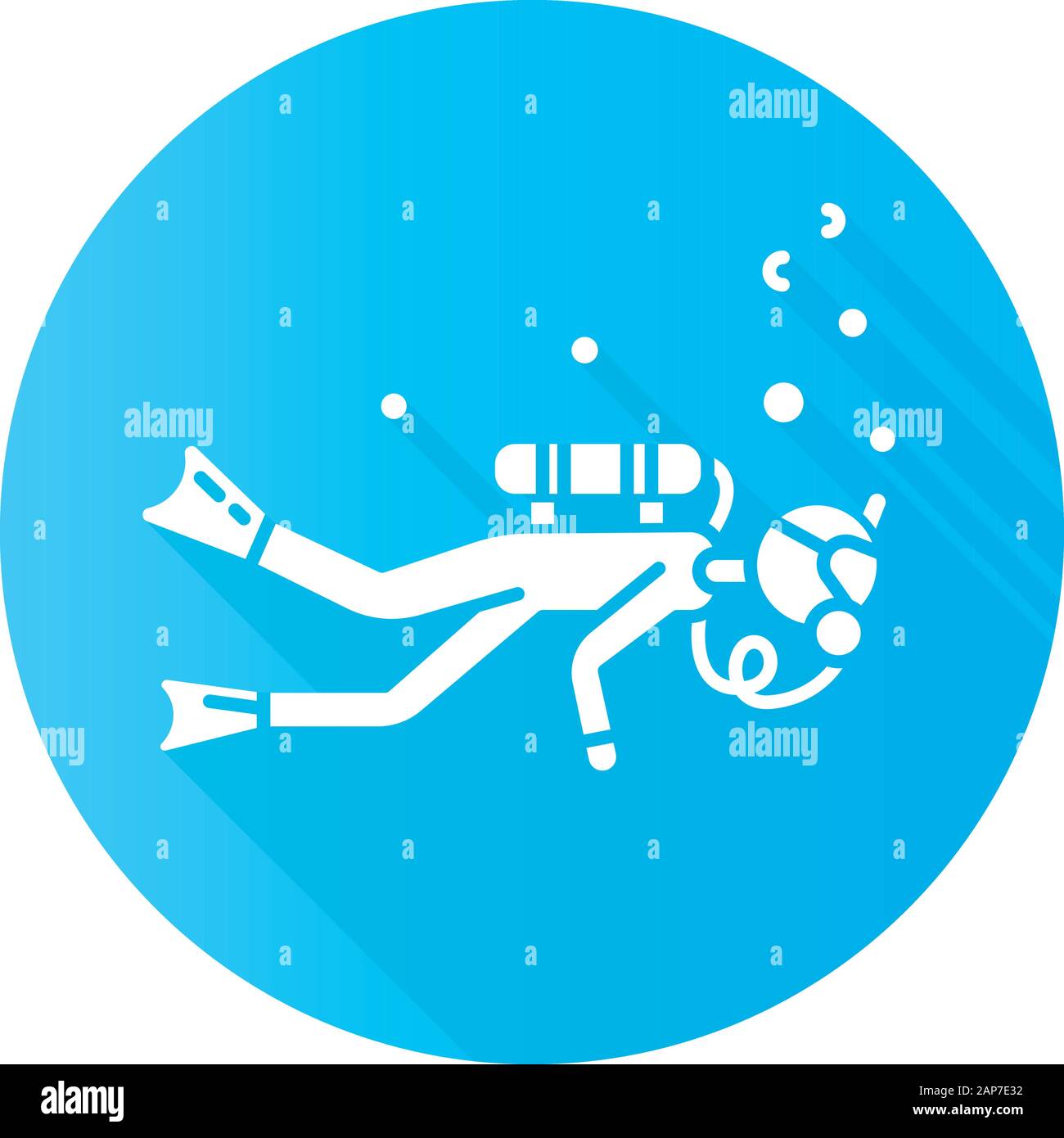 Scuba diving blue design piatto lungo ombra glifo icona. Sport acquatici, extreme underwater tipo di sport. Attività ricreative Attività all'aperto e hobby. Snorkelin Illustrazione Vettoriale