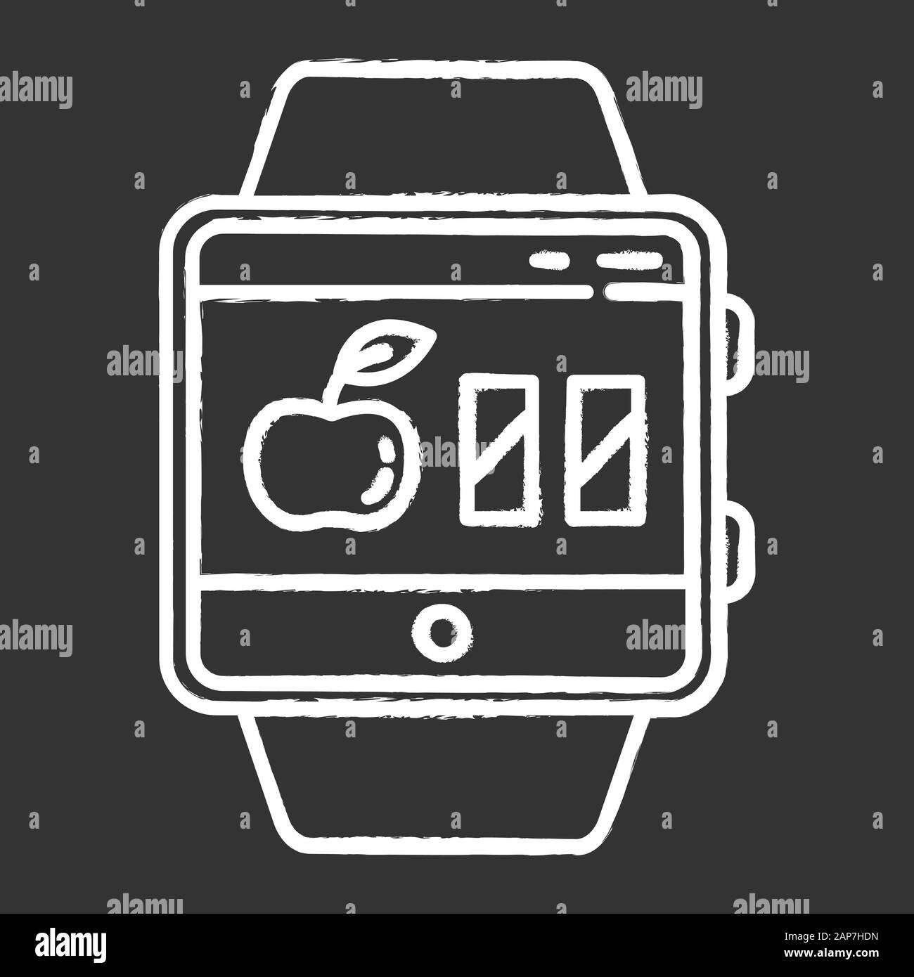 Calorie calcolatrice smartwatch funzione icona chalk. La stima di calorie per mantenere, perdono e il guadagno di peso. La fascetta da polso Fitness capacità e benessere se Illustrazione Vettoriale