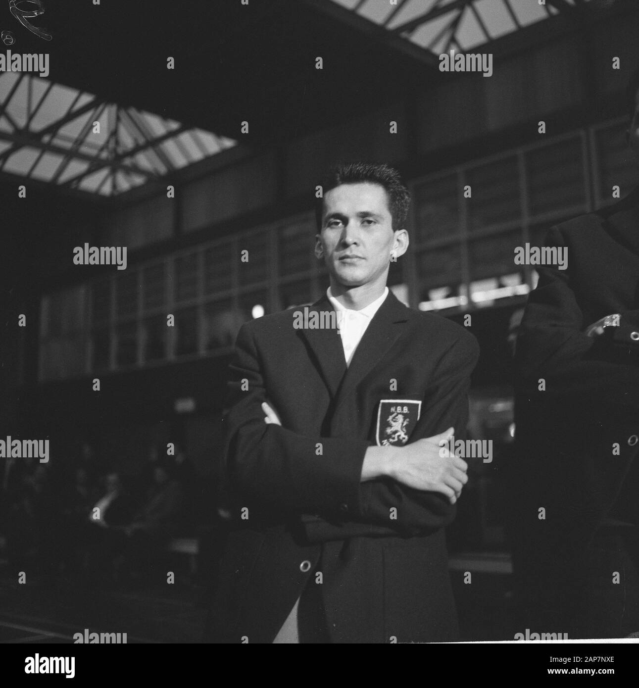 Badminton Paesi Bassi contro l'Irlanda in Haarlem. C. Boedelet (Paesi Bassi) Data: Novembre 16, 1963 Location: Haarlem Parole chiave: BADMINTON Foto Stock