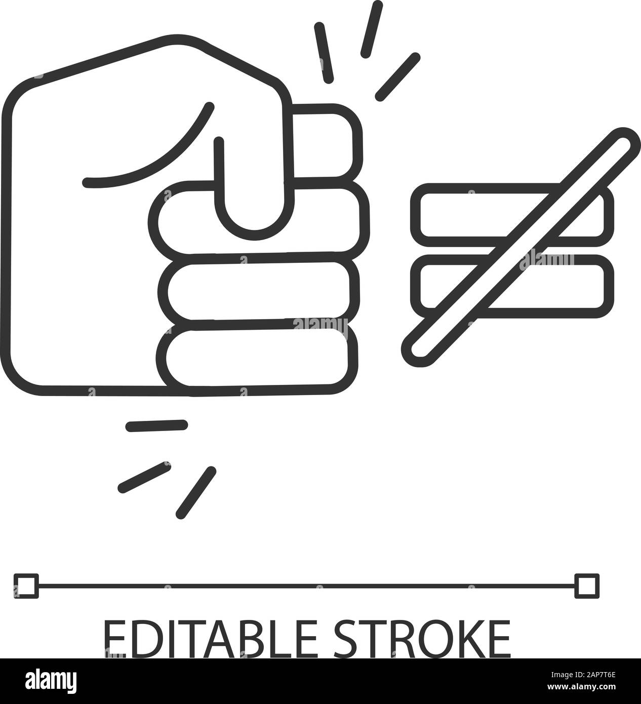 Icona lineare Fight ineaquality. Fermare gli abusi. Pugno segno di punzonatura. Discriminazione, sessismo. Violazione dei diritti umani. Illustrazione a linee sottili. Simbolo del contorno. Illustrazione Vettoriale