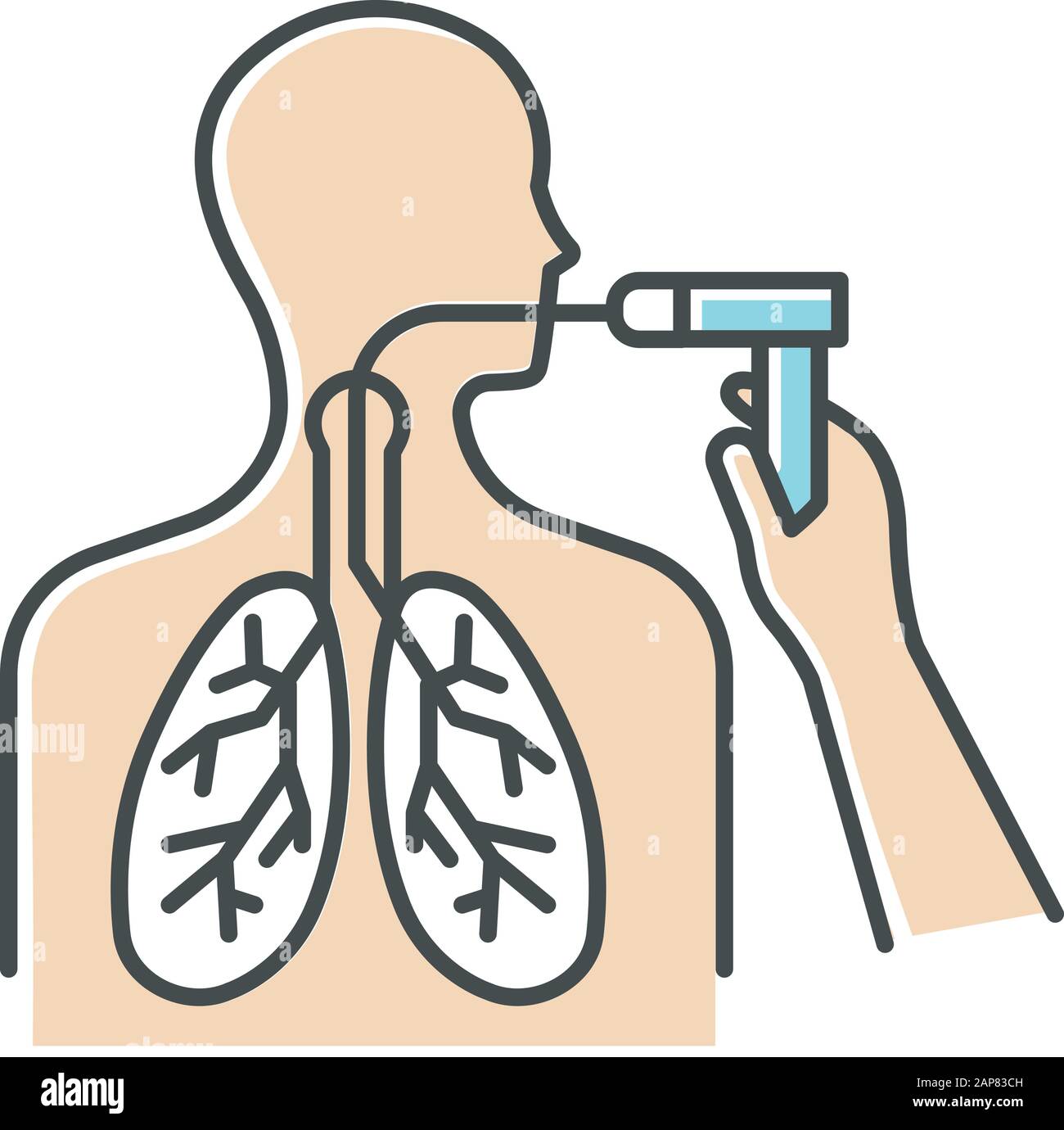 Icona a colori broncoscopia. Controllo vie aeree. Esame del rischio di cancro ai polmoni. Procedura medica non chirurgica. Endoscopia toracica. Servizi sanitari. Controllo anatomia Illustrazione Vettoriale